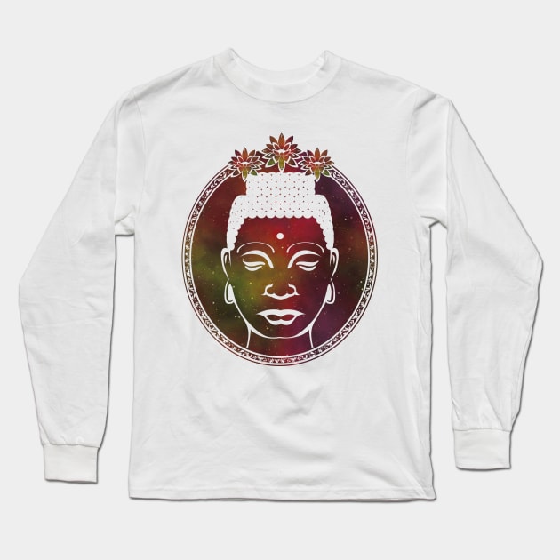 Gautama Buddha Portrait Galaxy Long Sleeve T-Shirt by MellowGroove